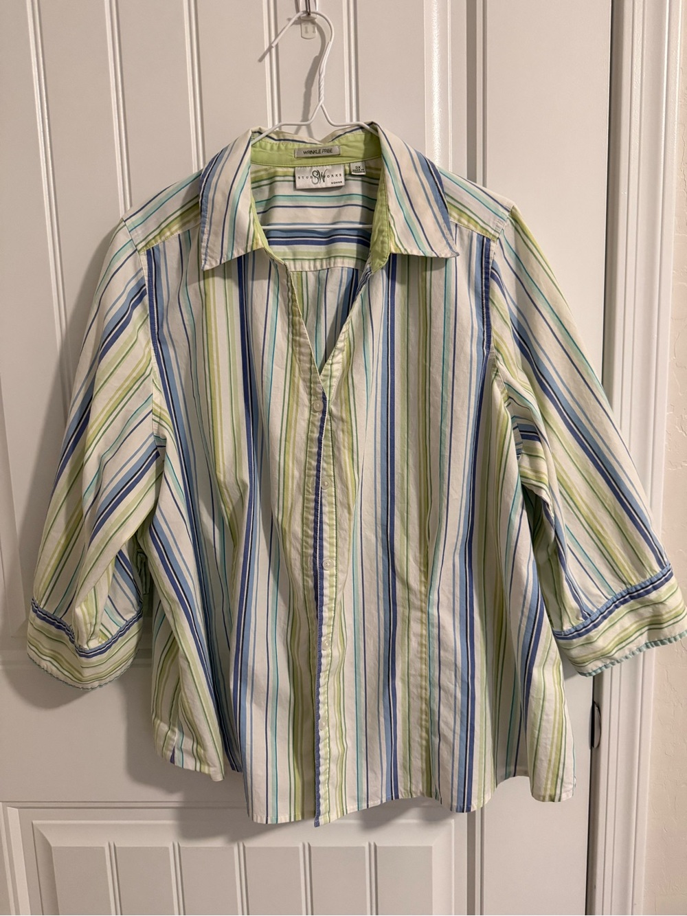 Studio Works Striped Button-Down Shirt in Blue & Green